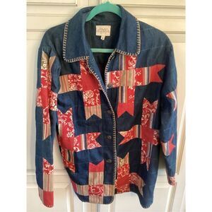 Susan Bristol Patchwork Quilted Denim Jacket Coat Sz M Cottagecore Vintage